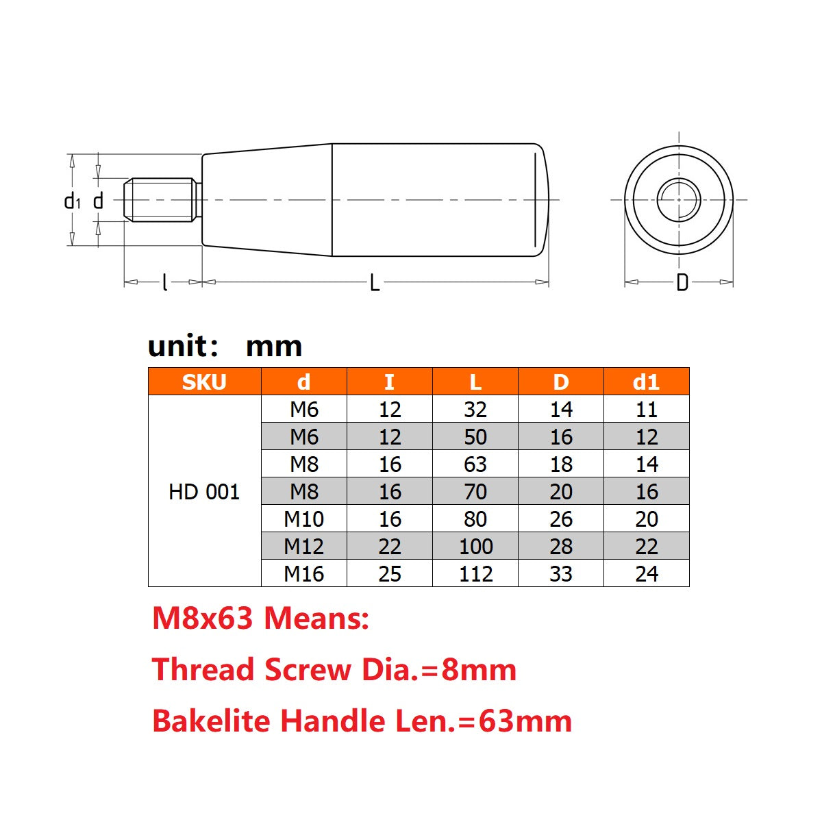 Bakelite Fixed Handle with M8 M10 M12 Metal Thread Screw for Milling Machine