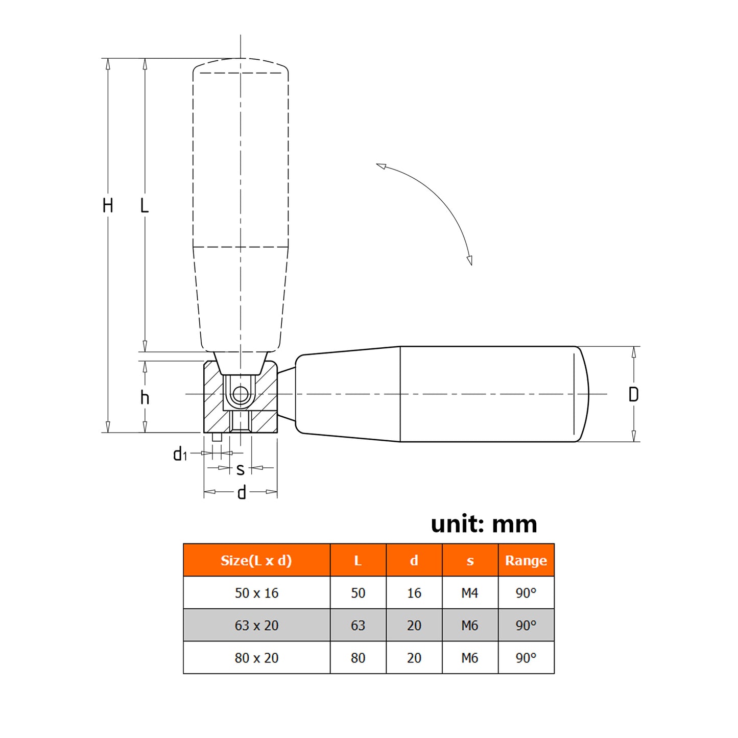 Nylon Revolving Handle with a Black Steel Foldable Part and M4 M6 Female Thread Insert